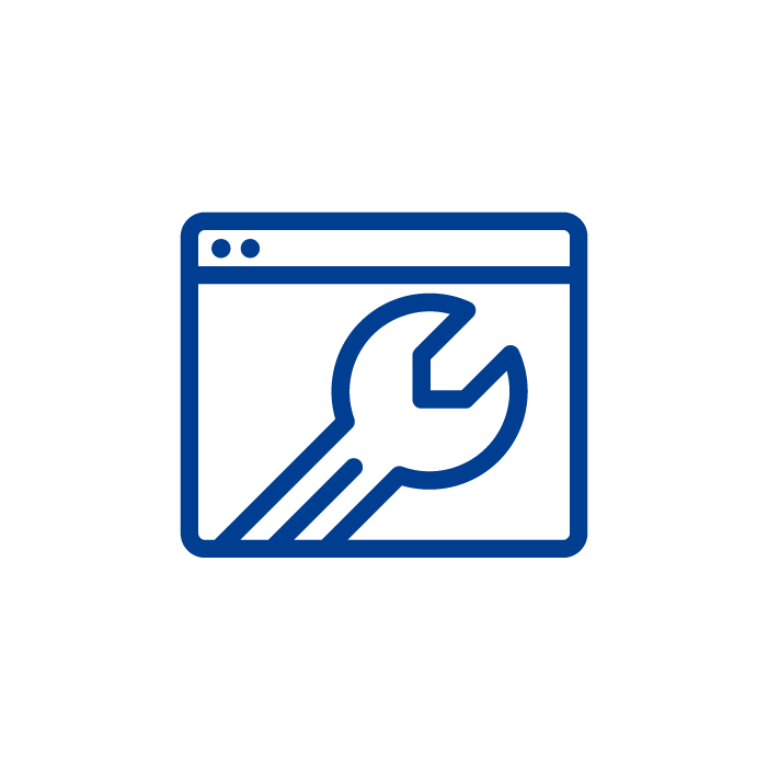 A blue icon of a web browser with a spanner icon overlaid